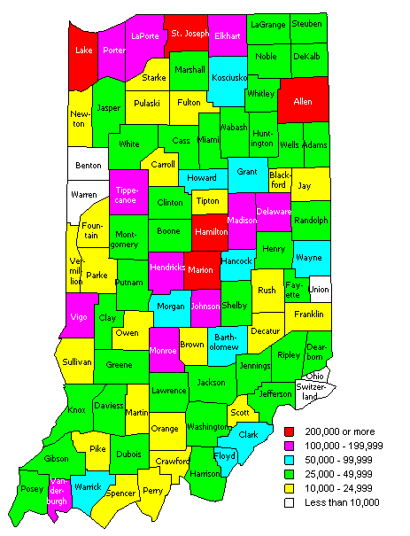 Map of Indiana Showing Relative Population